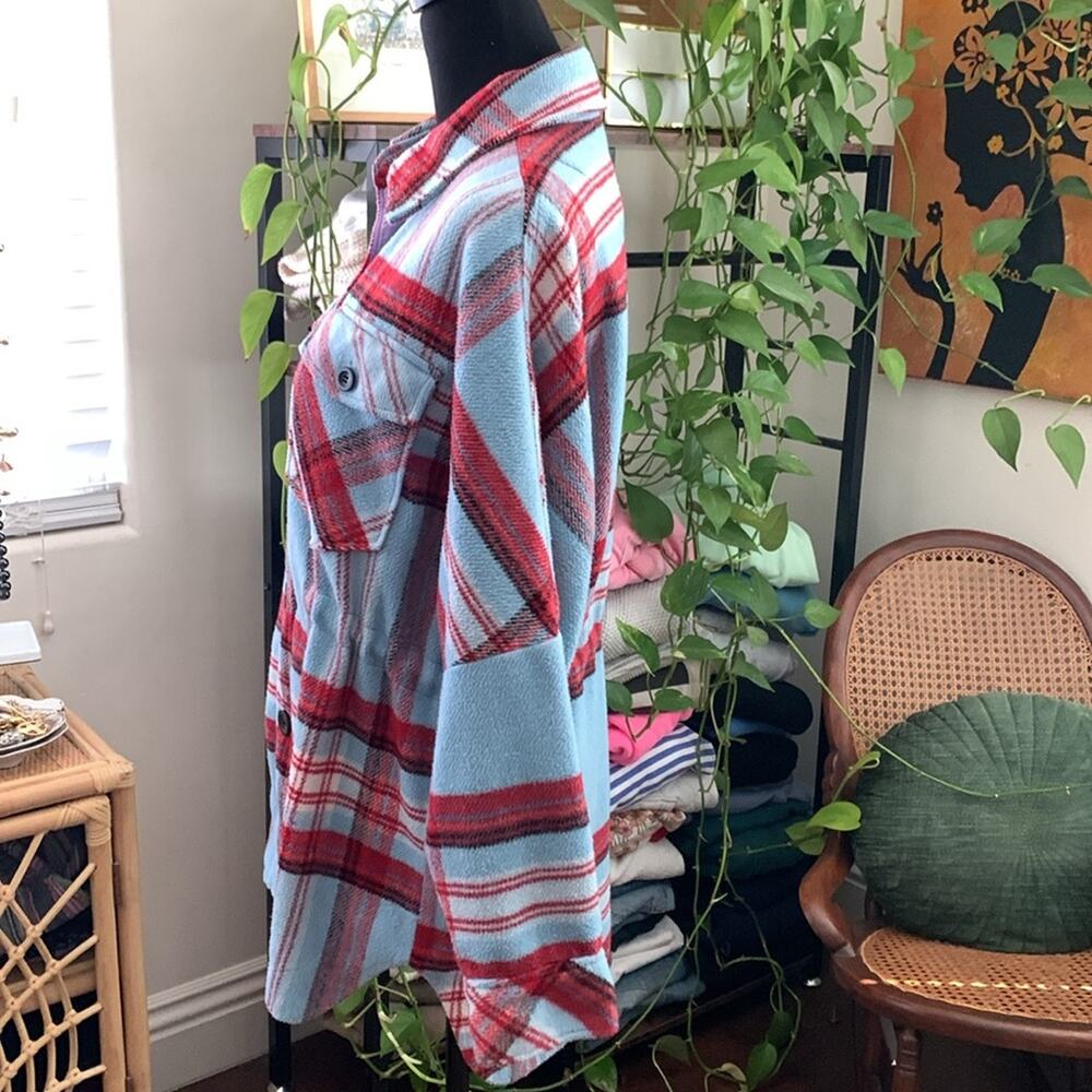 Free People We The Free Down For You Turquoise Combo Preppy Plaid Shacket Shirt - Picture 2 of 5